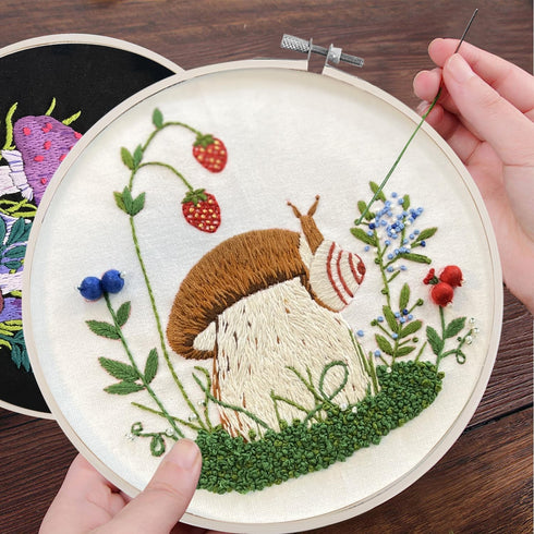 BERYA 5 Set Embroidery Kit for Adult Beginners, Stamped Cross Stitch Kit with Mushroom Pattern, Hoops, Color Threads, Tools and Easy to Follow Ins...