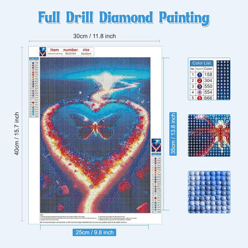 NAIMOER Heart Beach Diamond Art Kits for Adults, 5D Butterfly Diamond Art Kits for Adults, DIY Full Drill Fantasy Beach Diamond Art Embroidery Dia...