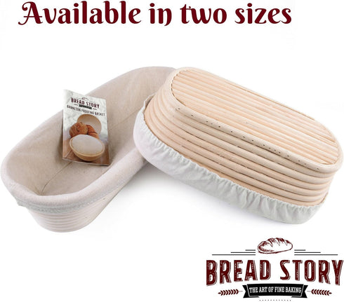 (10x6 inch) Oval Proofing Basket Set by Bread Story Oval Brotform Handmade Unbleached Natural Cane Bread Baking Kit with Cloth Liner Bread Baking ...