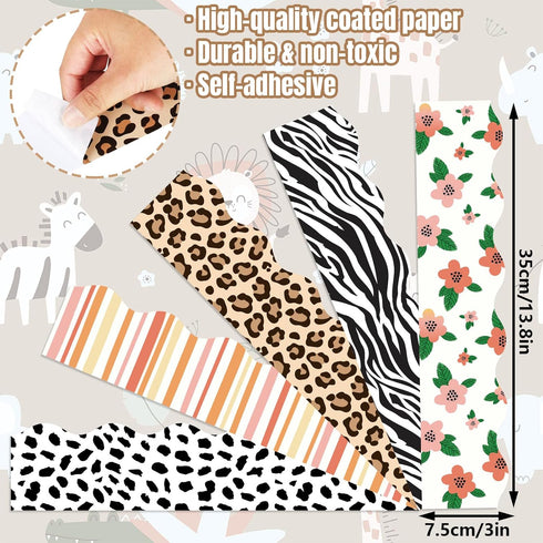 69Ft Safari Bulletin Board Borders Wildflower Leopard Zebra Print Decoration Borders Trim Border Boho Bulletin Board Sticker for School Classroom ...