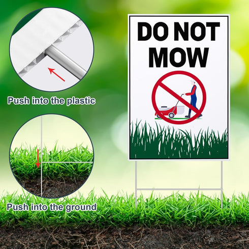 Blulu 4 Pcs Do Not Mow Sign with Metal H Stake 10 x 7 Inches No Mow May Yard Sign Double Side Lawn Signs Corrugated Plastic Weatherproof UV Protec...