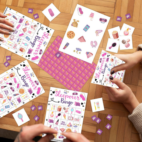 Sleepover Party Bingo Game, 24 Player Pajama Bingo Cards Set for Family Friend Activity, Sleepover Party Favor Decoration Holiday Supplies -a11...