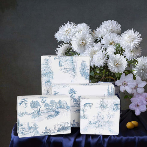 Bolsome 12Pcs French Style Wrapping Paper Blue White Vintage Village Printed Gift Wrap Paper Rustic French Toile Gift Wrap Paper for Wedding Brida...