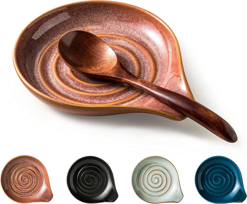 Spoon Rest, Ceramic Cooking Spoon Holder for Kitchen Counter, Large Utensil Rest for Spoons, Ladles, Tongs, Spatula, 5 Inches (Reactive Red Glazed...
