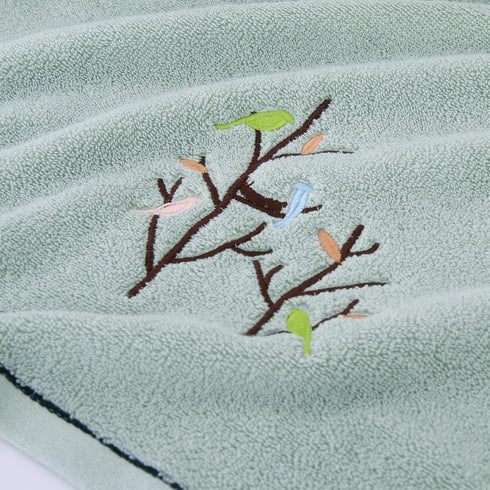Pidada Hand Towels Set of 2 Embroidered Bird Tree Pattern 100% Cotton Absorbent Soft Decorative Towel for Bathroom (Aqua Green)...
