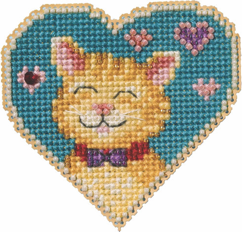 Mill Hill Kitty Love Beaded Counted Cross Stitch Ornament Kit 2023 Spring Bouquet MH182312...