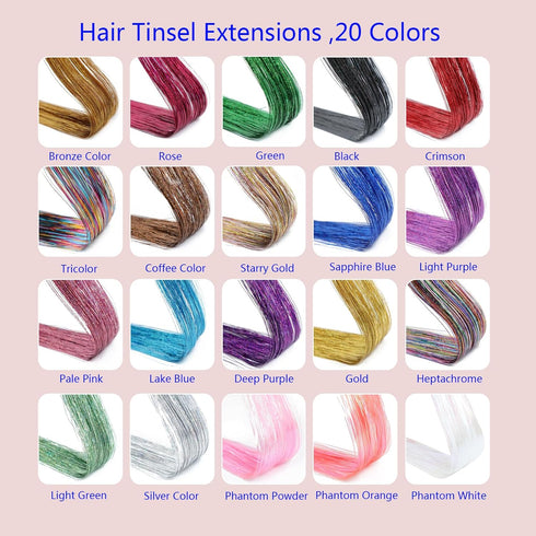 Ruoyi 47 Inches Hair Tinsel Extensions Kit,20 Colors,4000 Strands,Heat Resistant Tinsel Hair Accessory Kit,For Woman And Girls...