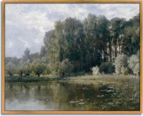 Rustic Forest Pictures Retro River Artwork Vintage Wilderness Wall Art Nature Scenery Paintings Vintage Landscape Framed Pictures Farmhouse River ...