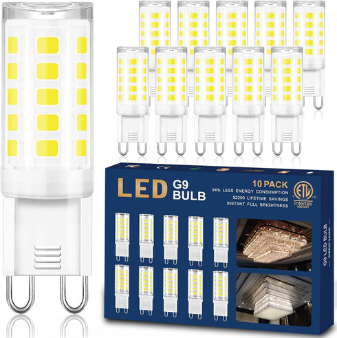 winshine 10 Pack G9 LED Bulb Bi Pin Base, 6000K Daylight 4W (40W Halogen Equivalent) T4 G9 Base Llight Bulbs for Chandeliers, 360° Beam Angle, 400...