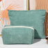 2 Pieces Corduroy Green Makeup Bag Large Corduroy Cosmetic Bag Capacity Canvas Travel Toiletry Bag Organizer Cute Makeup Brushes Aesthetic Accesso...