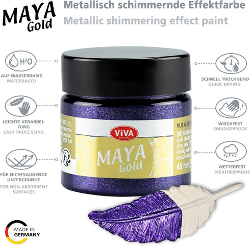 Viva Decor Maya Gold (Violet) 1.52 Fl Oz - Shiny metallic acrylic paint for creative works on wood, glass, and porcelain. Impact-resistant, smudge...