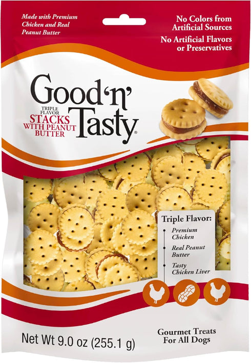 Good 'n' Tasty Triple Flavor Stacks with Peanut Butter, 9 Ounces, Bite Sized Snacks for Dogs with Premium Chicken and Real Peanut Butter...