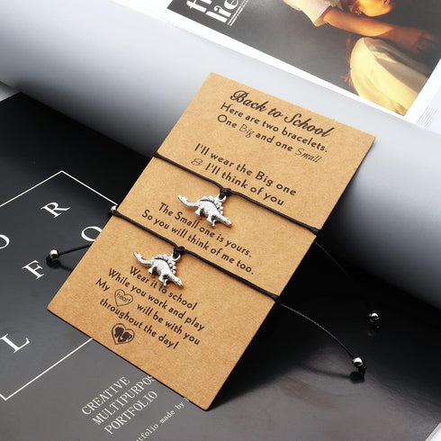 Back to School Gifts - First Day of School Mother Daughter Bracelets Set for 2 - Mommy and Me Heart Charm Matching Wish Bracelets with Poem Cards ...