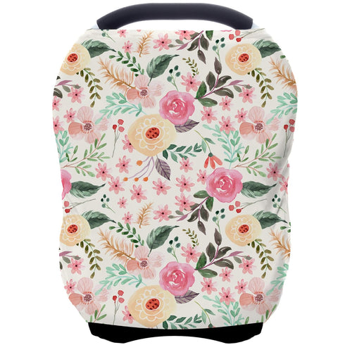 Nursing Carseat Canopy Breastfeeding Cover - Multi-use Stretchy Car Seat Covers for Babies, Baby Shower Gifts (Pink Floral)...