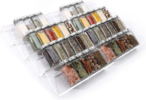 Clear Acrylic Spice Drawer Organizer, 4 Tier- 2 Set Expandable From 13" to 26" Seasoning Jars Drawers Insert, Kitchen Spice Rack Tray for Drawer/C...