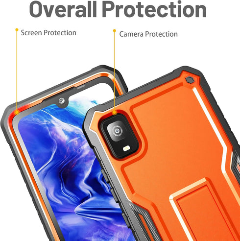 FITO for TCL 30Z / 30 LE Case, Dual Layer Shockproof Heavy Duty Case with Screen Protector, Built-in Kickstand (Orange)...