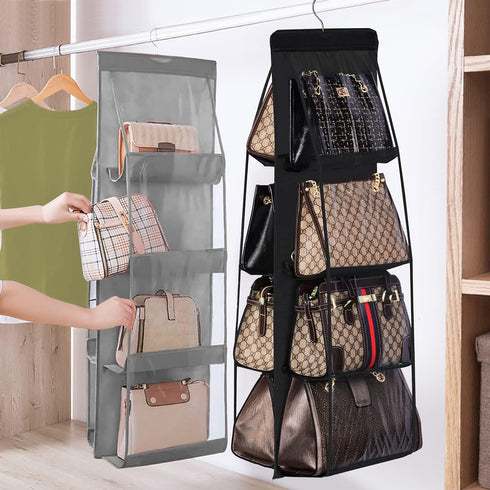 Lirex Handbag Hanging Organizer, 8 Pocket Purse Storage Hanger Oxford Cloth Closet for Family Closet Bedroom, Foldable and Universal Fit (Black)...