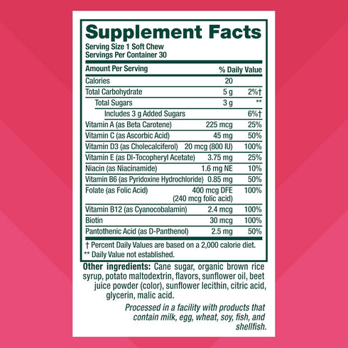 Vitafusion Soft Chews Daily Wellness Multi(1), Chewable Multivitamins for Adults, Individually Wrapped, Berry Fusion Flavor, 30 Chews, 30 Day Supp...