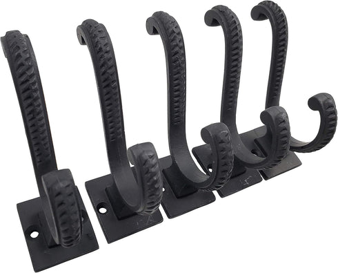 Claimed Corner Iron Scroll Coat Hooks - Wall Mounted Rustic Farmhouse Cast Iron DIY Coat Towel Hat Scarf Bag Hook - 5 Pack (Black)...