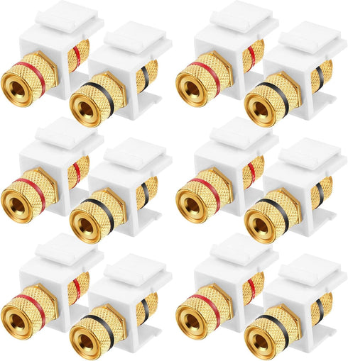 12 Pieces Banana Jack Binding Post Keystone Jack Insert, Black and Red Rings Audio Speaker Keystone Connector Screw Type Inline Coupler for Wall P...
