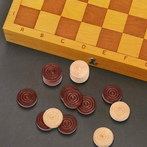 48 Pieces Wooden Checkers 1.06 Inch Wooden Checkers Pieces with Stackable Ridge in Drawstring Storage Pouch Red Black Dark Brown Wood Color (Dark ...