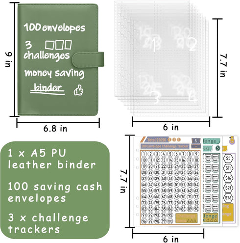 100 Envelopes Money Saving Challenge Binder, A5 Budget Binder with Cash Envelopes, Savings Challenges Book to Save $500, 5,050, 10,000 Budget Plan...