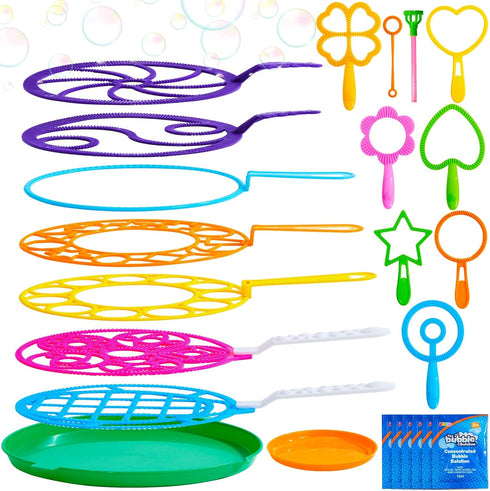 JOYIN Big Bubble Wands Set Bulk for Kids Summer Outdoor Activity Party Favors, 18 Pcs Giant Bubble Maker with Tray, 12" Large, 6 Pcs Bubble Soluti...