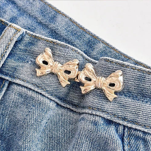 8 Pairs Cute Metal Bows Buttons, Pants Waist Tightener, Detachable Adjustable Bow Jean Buttons, Pant Waist Tightener Adjuster Waist Smaller for Me...