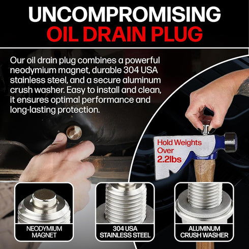 Votex - Made In USA - M14x1.5MM Magnetic Engine Oil Drain Plug w/High-Temperature Neodymium Magnet, Stainless Steel, For Acura, Audi, Chevrolet, C...