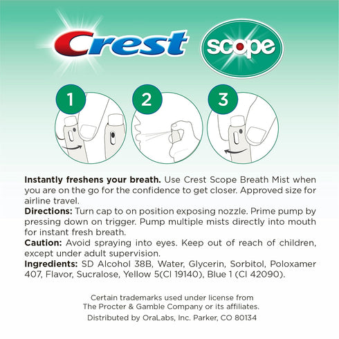Crest Scope | One 4-Pack of Mint Breath Mist Sprays (4 Total Sprays) - 0.24 ounce (7mL) - Made in an FDA Audited USA Facility...