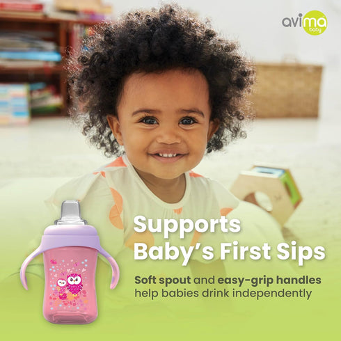 Avima Baby 10 oz Spill Proof Baby Sippy Cup w/Interchangeable Soft Spout Nipple - Trainer Sippy Cup with Handles - BPA Free & Dishwasher Safe Kids...