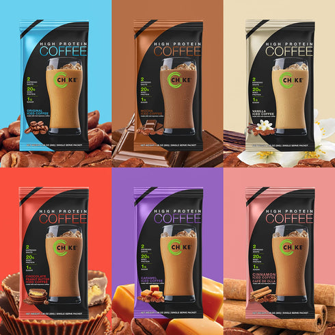 Chike High Protein Iced Coffee Sampler Pack, 20 G Protein, 2 Shots Espresso, 1 G Sugar, Keto Friendly and Gluten Free, 6 Single Serve Packets...