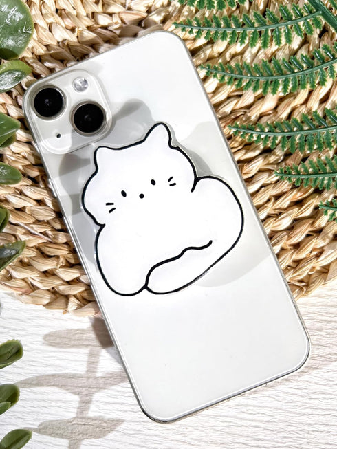 Cartoon Cat Phone Grip Holder, Cute Clear Black White Cat Phone Stand, Expandable Collapsible Transparent Cell Phone Accessory, Phone Charms Table...