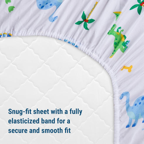 Wildkin 100% Cotton Fitted Crib Sheet – Soft & Breathable Fitted Sheet - Jurassic Dinosaurs...