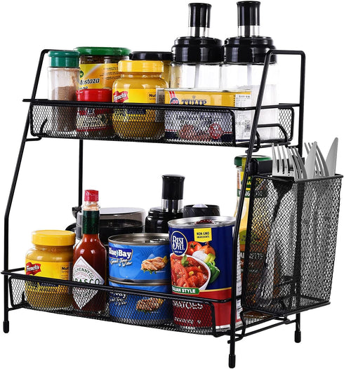 LEMIKKLE Countertop Organizer for Bathroom Counter, The Organizer for Bedroom, Spice Rack Organizer for Kitchen Counter Shelf with Small Basket(Bl...