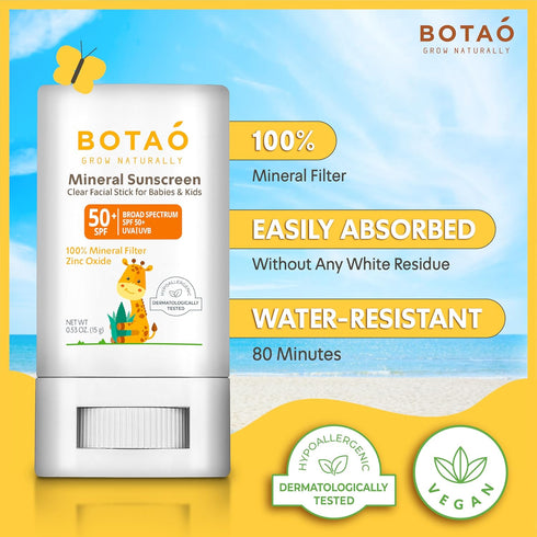 baby Mineral Sunscreen Stick 100% Zinc Oxide SPF 50+ Water Resistant UVA/UVB Protection Easy to Apply Fragrance Free, babies & kids, for sensetive...