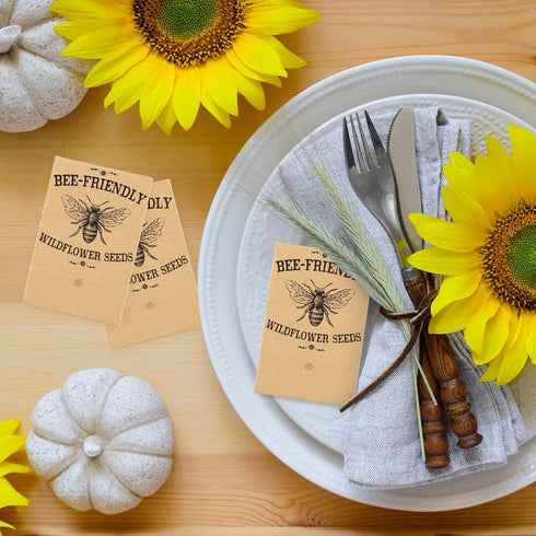 Whaline 200 Pack Bee Friendly Self-Adhesive Coin Envelope Small Kraft Envelope Wildflower Packets for Baby Shower Small Flower Storage Packets for...