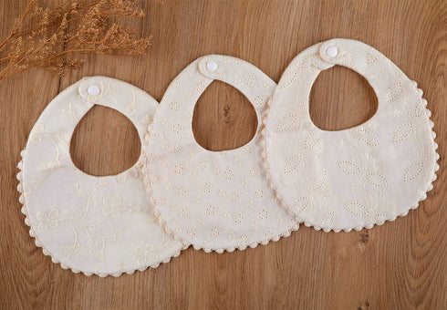 GZMM Baby Bib For Girls,Reversible Waterproof Handmade Natural Cotton Baby Drool Bib 0-12 months 2 Pack (off-white color A, 0-12 months)...