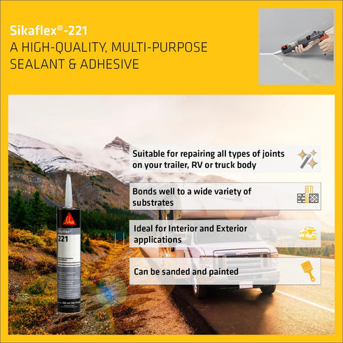 Sika Sikaflex-221 - Black - Multi-purpose polyurethane sealant/adhesive - Creates permanent elastic seal - Sandable/paintable - Non-corrosive - 10...
