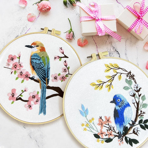 ERKOON 4 Sets Embroidery Kit for Beginners, Art Craft Handy Sewing Set Hummingbird and Flower Cross Stitch Starter Kits, DIY Embroidery Kits with ...
