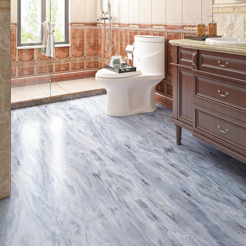 Livelynine Peel and Stick Floor Tile Blue Marble 24X12" 4-Tiles Stick on Bathroom Floor Tiles Peel and Stick Waterproof Vinyl Laminate Flooring Pe...