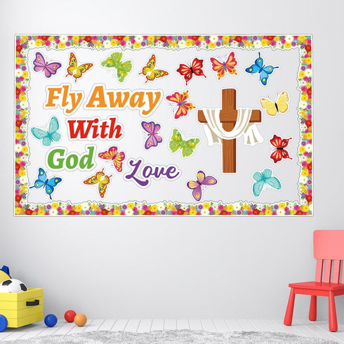 Jesus Bulletin Board Decorations Christian Religious Bulletin Board Set Fly Away with God Love Cross Cutouts Decor for Sunday School Classroom Tea...