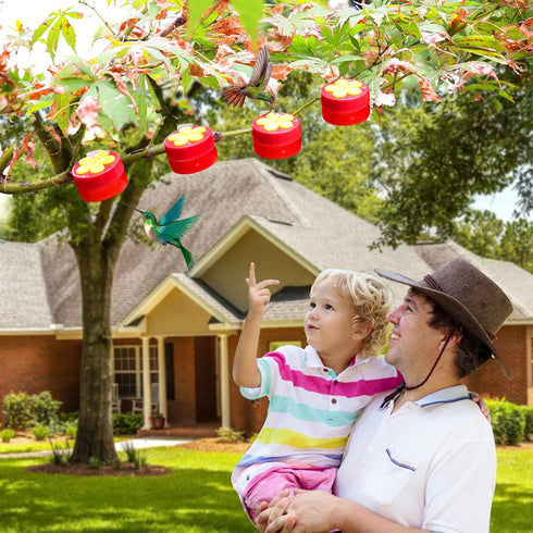 Handheld Hummingbird Feeder with Clips, 4 Pack Window Red Wild Bird Feeders with Cleaning Brush Bottle Funnel Set for Tree Branch Outdoors Hanging...