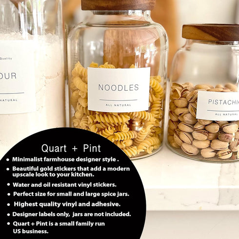 134 Kitchen Pantry Labels for Containers. Minimalist Preprinted Farmhouse Style. White Sticker Black Text. Waterproof Stickers. Organization Label...