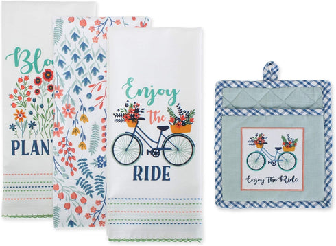 DII Kitchen Gift Set Collection, Pot Holder & 3 Dish Towels, Enjoy The Ride, 4 Piece...