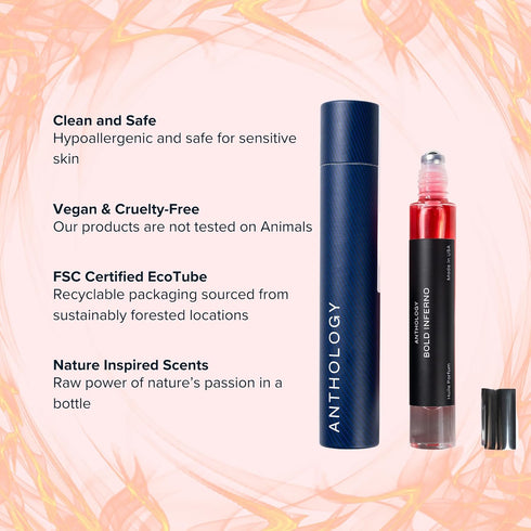 ANTHOLOGY Bold Inferno Roll on Perfume Oil 0.3 oz 9 ml | Grapefruit, Cranberry, Red Saffron, Cedarwood | Alcohol Free Rollerball, Travel Fragrance...