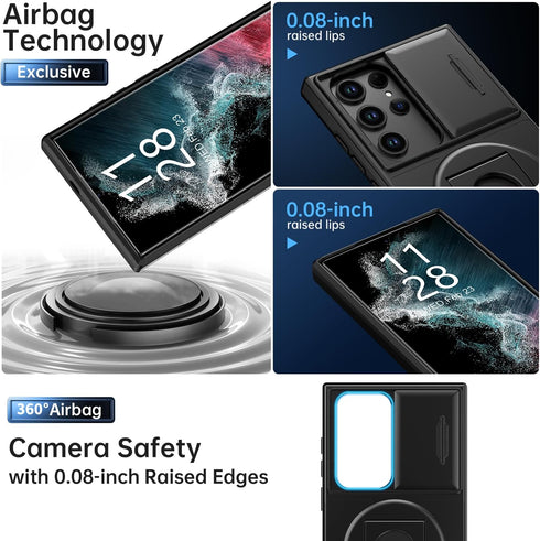 FUNMIKO for Samsung Galaxy S22 Ultra Case with Sliding Camera Lens Cover - Wireless Charging Compatible - Magnetic Kickstand - Shockproof Protecti...
