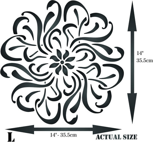 Flower Mandala Stencil, 14 x 14 inch (L) - Floral Flowers Flora Plants Wall Stencils for Painting Template...