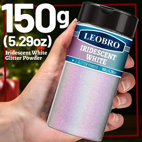 LEOBRO White Glitter, 150G/5.29OZ Glitter, Holographic White Fine Glitter, Extra Fine Glitter Powder, Iridescent Glitter for Resin Arts Crafts, DI...