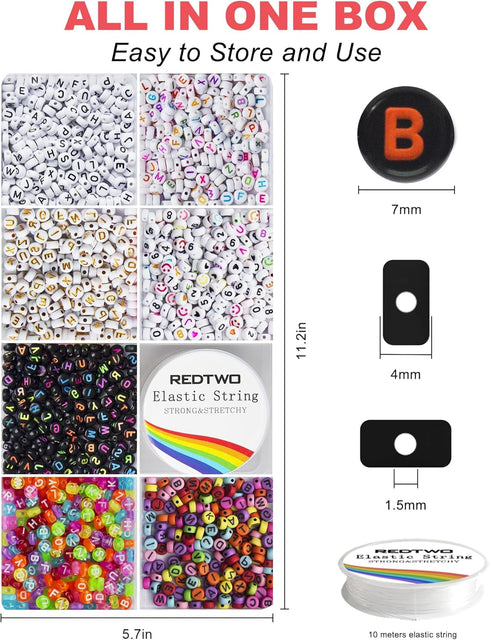 Redtwo 1600 Pcs Letter Beads Kit, 6 Styles of Colorful Alphabet Beads, Number Beads Smiley Face Beads Heart Beads and a Roll of Elastic String for...